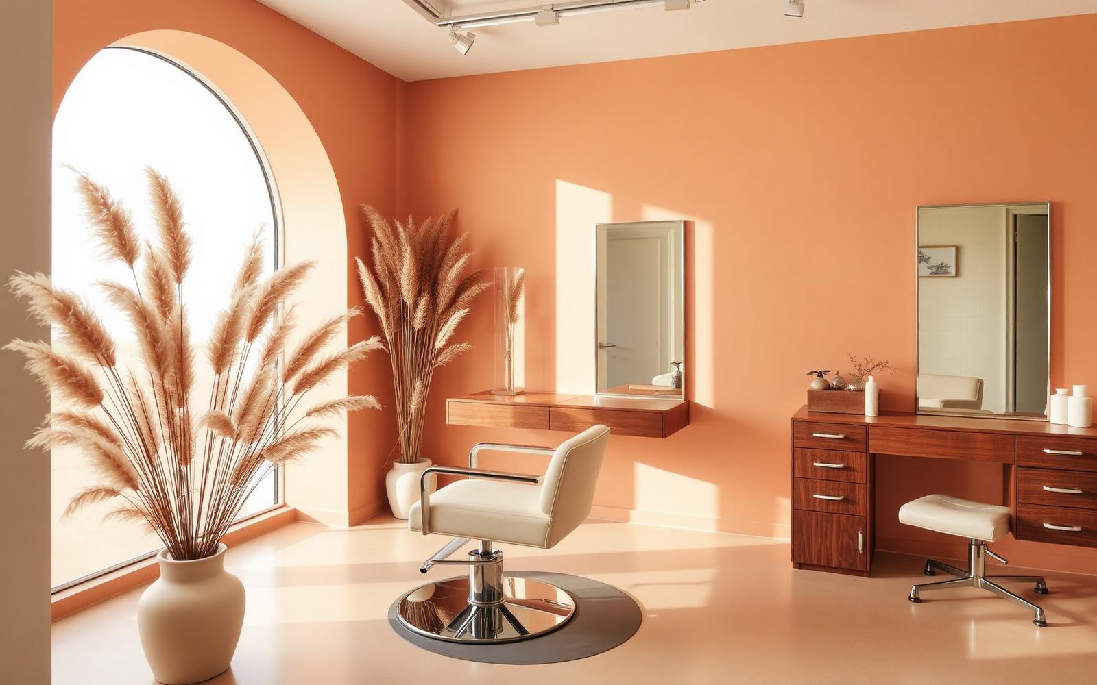 A calm, styled beauty studio with a mirror and warm lighting
